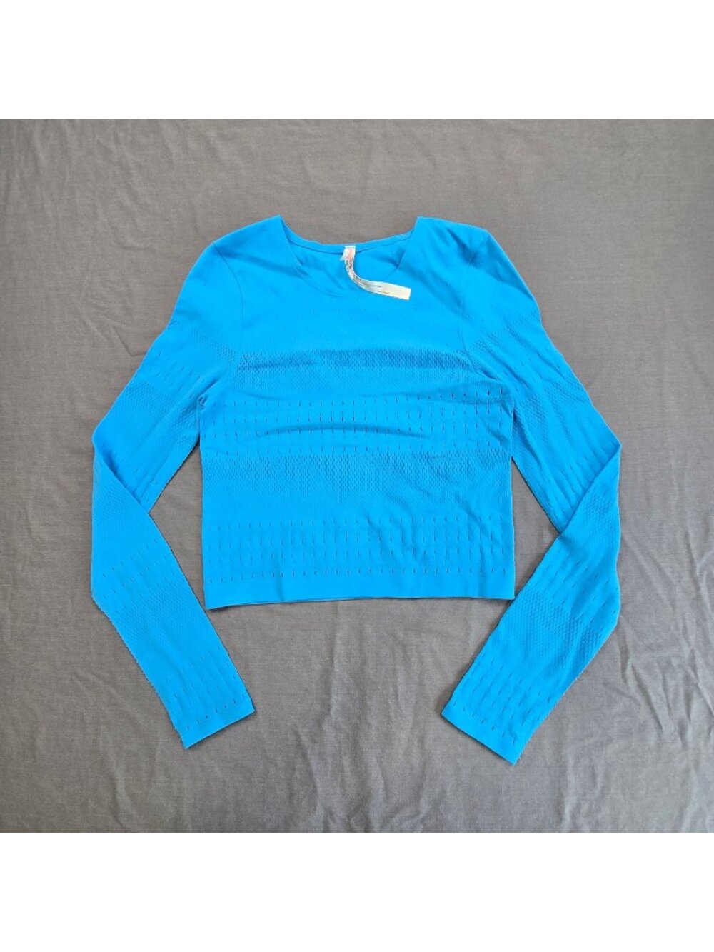 Free People Movement M/L Long Sleeve Cropped Top Blue Stretch Textured